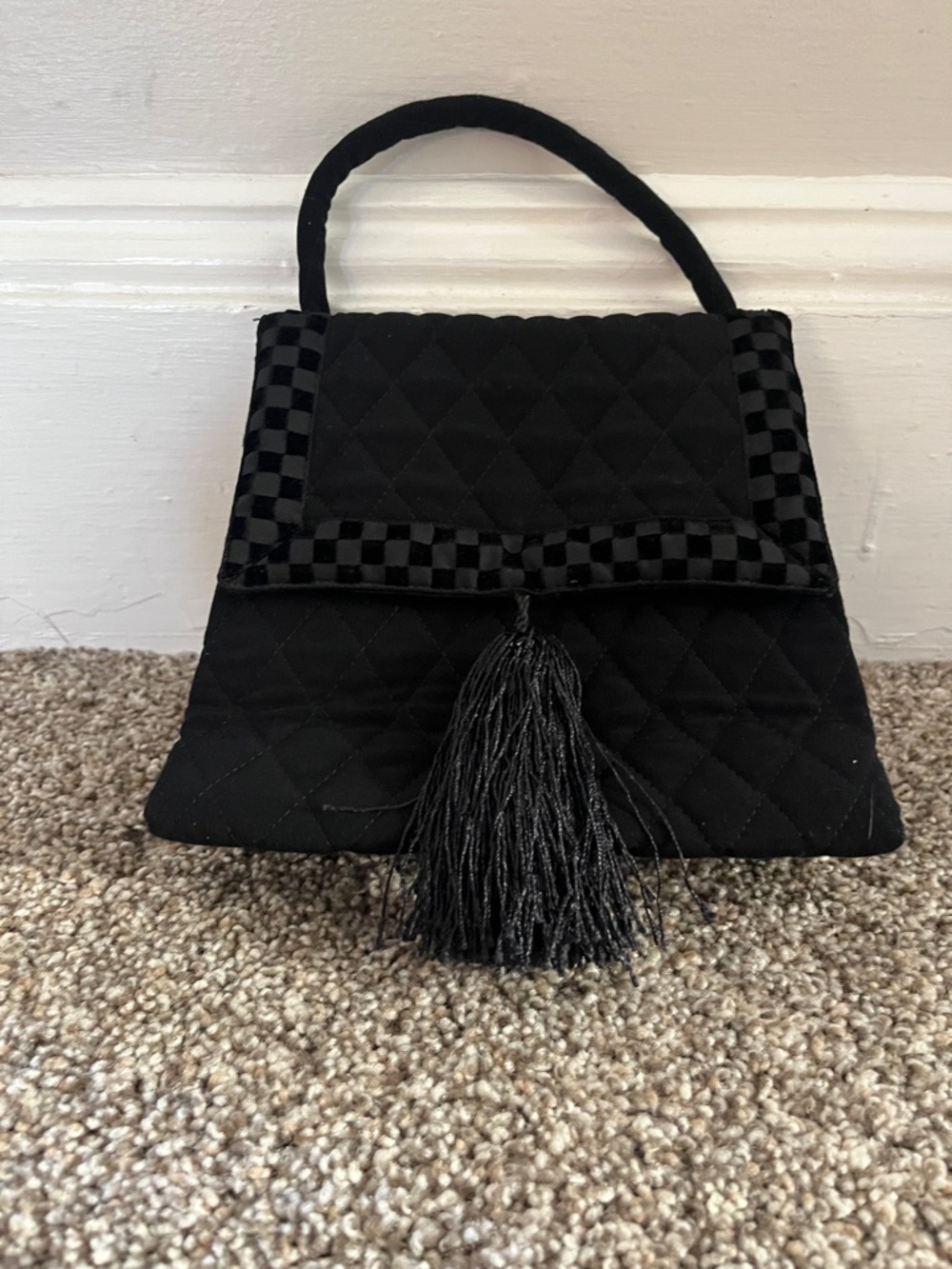 Vera Bradley Black Quilted Tassel Top-Handle Wristlet